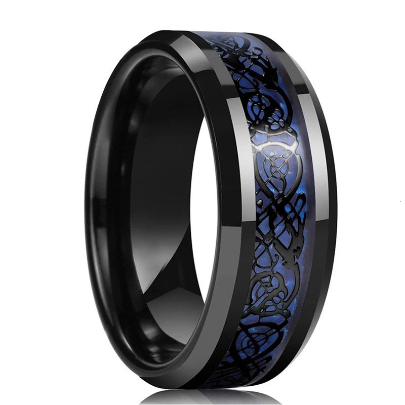 21 Colors 8mm Mens Stainless Steel Celtic Dragon Ring Inlay Red Green Black Carbon Fiber Ring Wedding Band Jewelry Size 613 251017