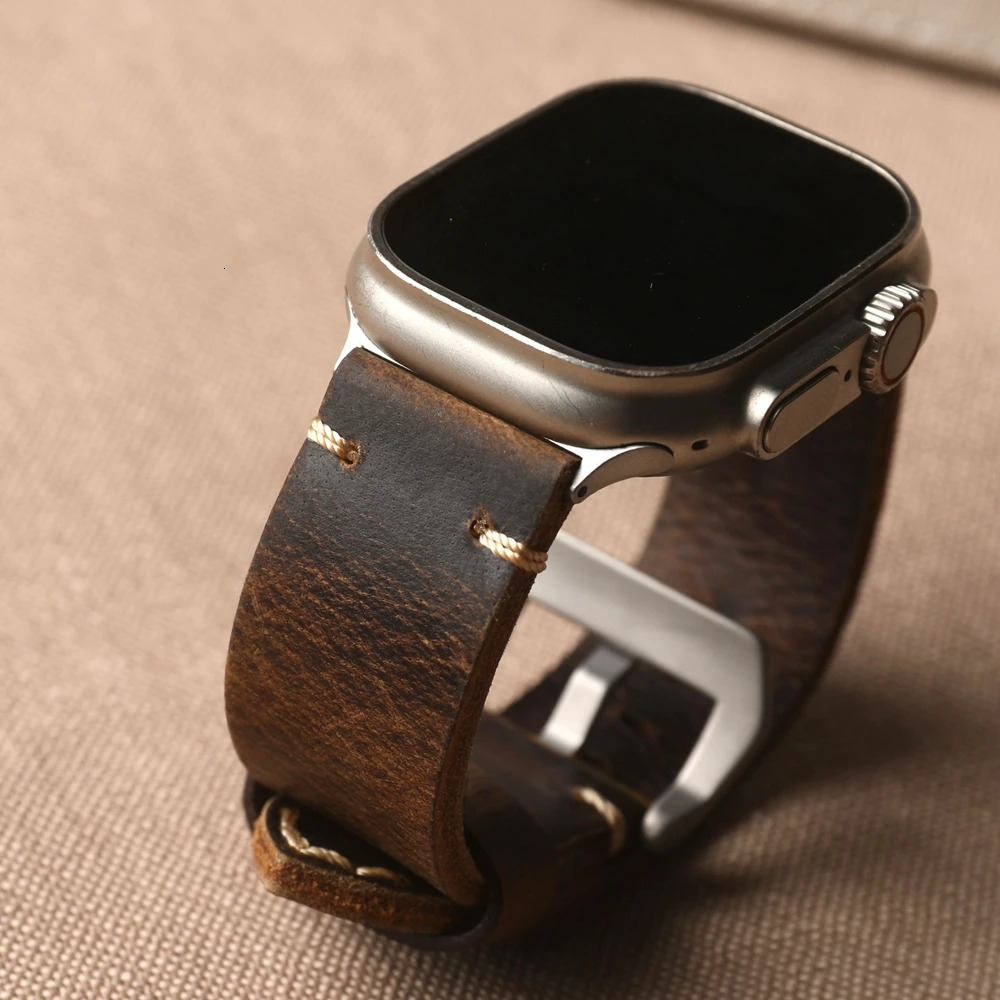 Handmade Head layer Cowhide Leather Strap For iWatch Watch ultra2 49MM 45mm 44mm 42mm 45mm S10 9 Brown Vintage Strap 251016