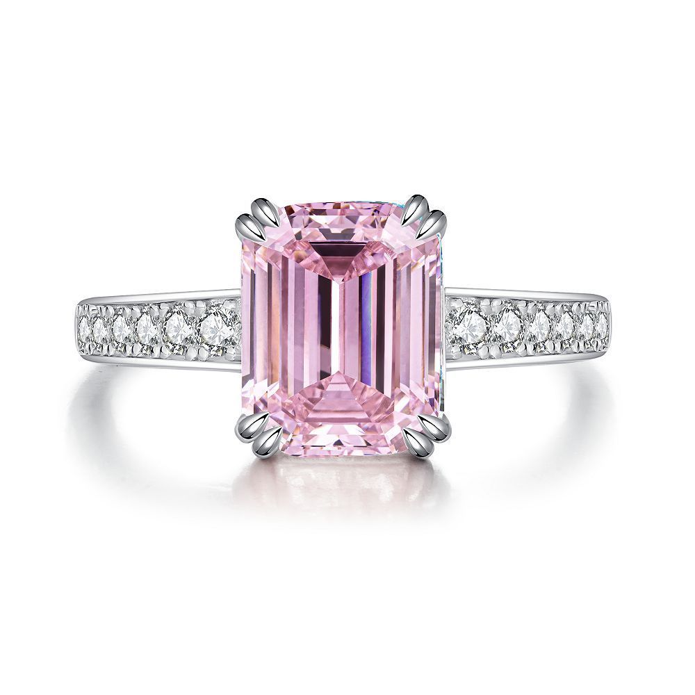 Pink Sparkling Cubic Zirconia Princess Square Engagement Ring for Ladies and Girlfriends Proposal Jewelry Gifts for Women 250905