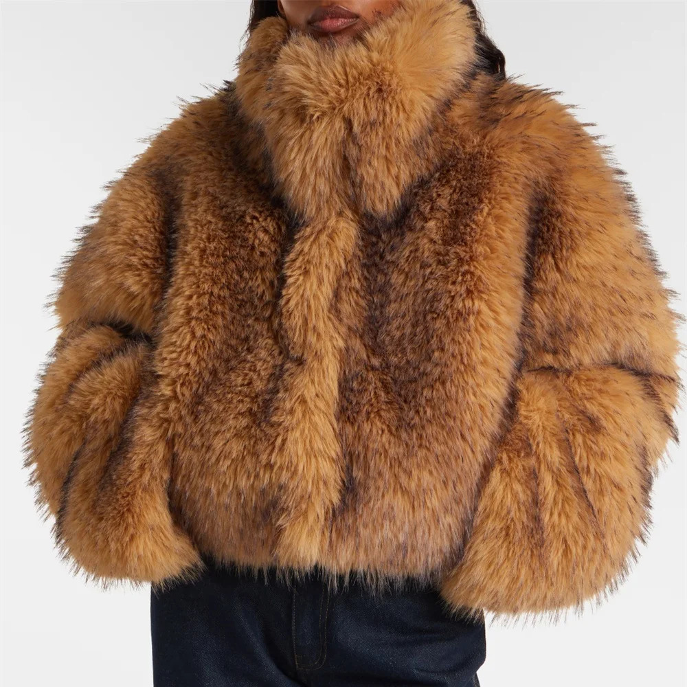 2025 Autumn Womens Fur Jacket Warm Loose Turtleneck Tops Outerwear Y2k Clothing Fashion HighQuality Party Coat bra 251017