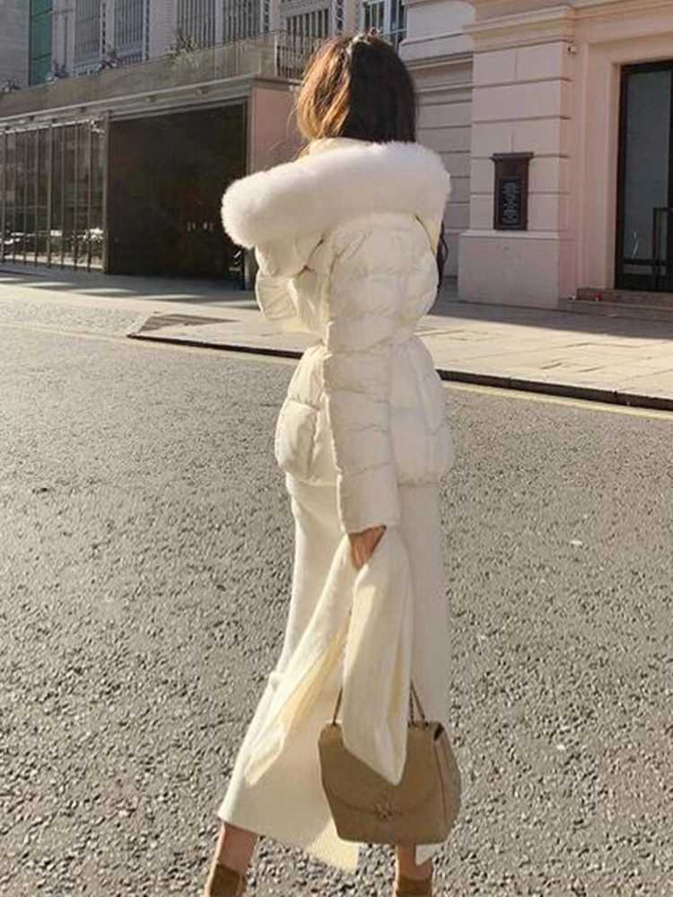 Winter Thiened ort Hooded Du down Jaet Womens Fur Collar Slimming MidLength Korean Sle Memory Fabric Coat W251016