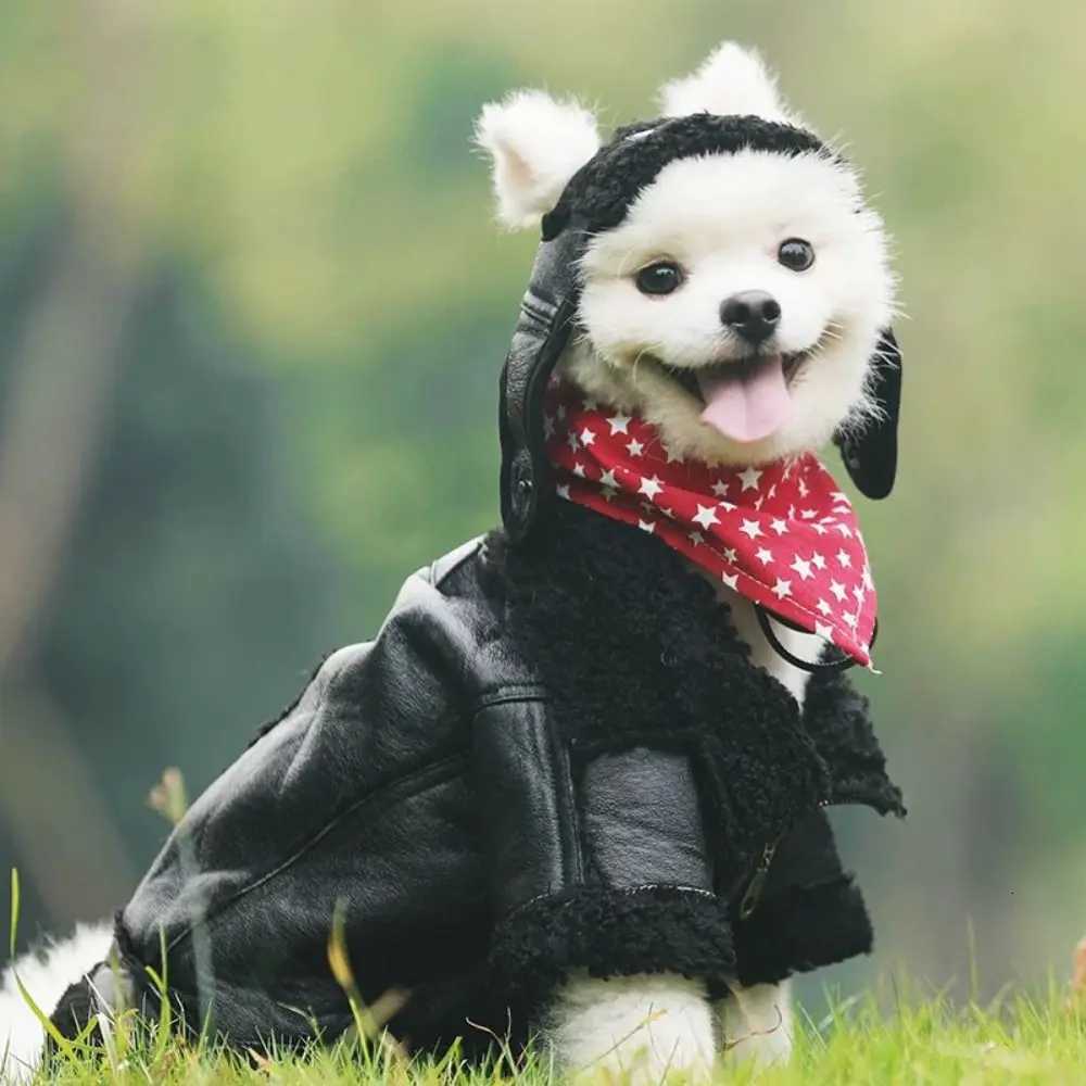 Pet Accessories Thickened Dog Leather Jacket Coat Warm Windproof Dog Motorcycle Jacket Velvet Winter Pet Clothes PhotographW251017