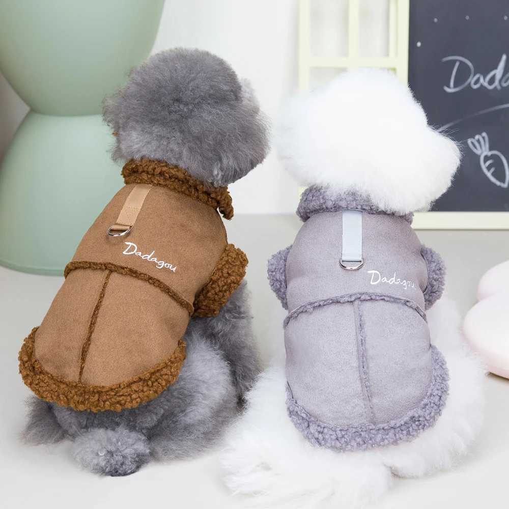 Winter Dog Leather Clothes Warm Fur Collar Dogs Jacket Coat Small Medium Dogs Clothes Vest Winter Pet Clothing Outfits CostumeW251017