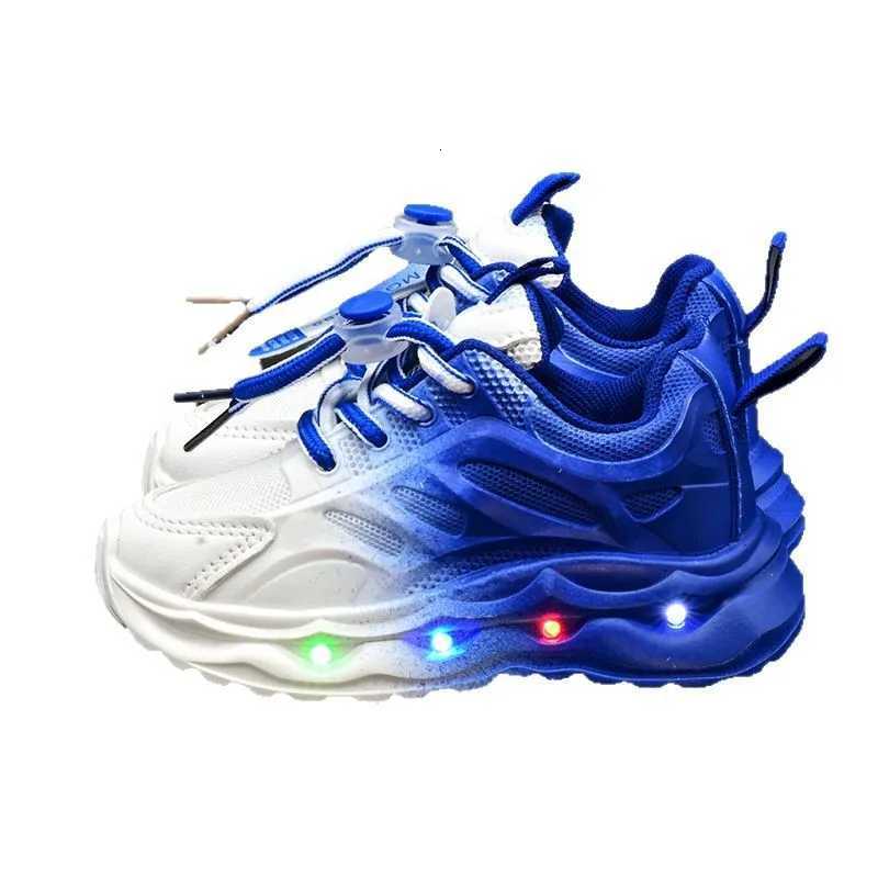 Autumn Childrens Sports Shoes Gradient Color Leather Boysgirls Luminous LED Light Shoes Boys Casual Sneakers 16 Years OldT251017