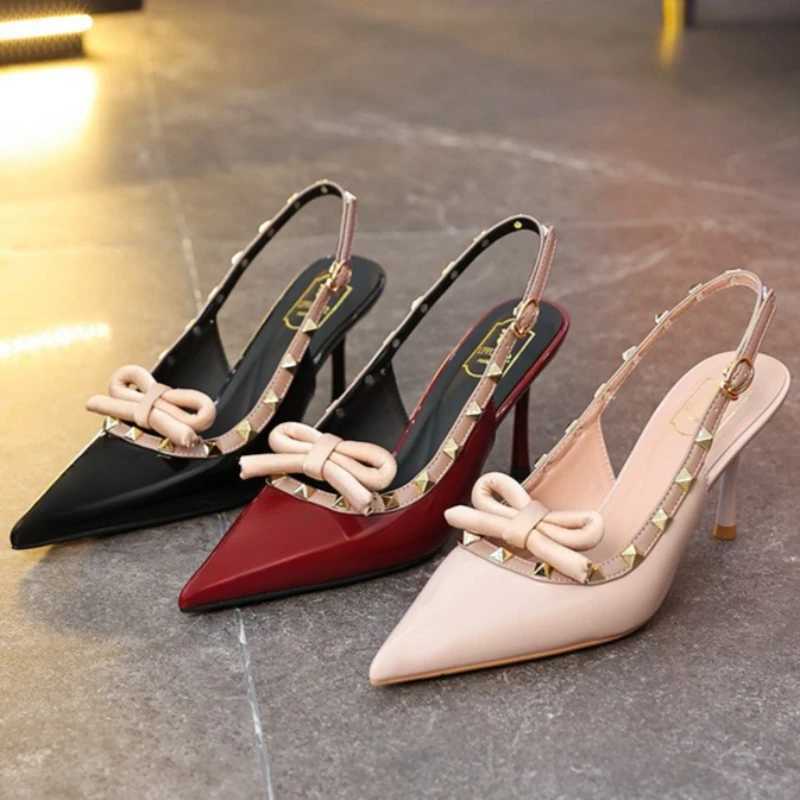 Luxury Bow rivet hollow Women Sandals Patent Leather Pointed Toe Back Strap buckle Slide Sandals Fashion Comfortable Dress Shoes Z251015