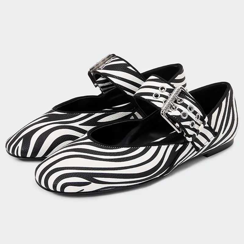 Fashion Zebra Print Ballet Flats Women Luxury Wide Strap Metal Buckle Mary Jane Shoes Comfort Casual Designer Shoes for Women Z251015