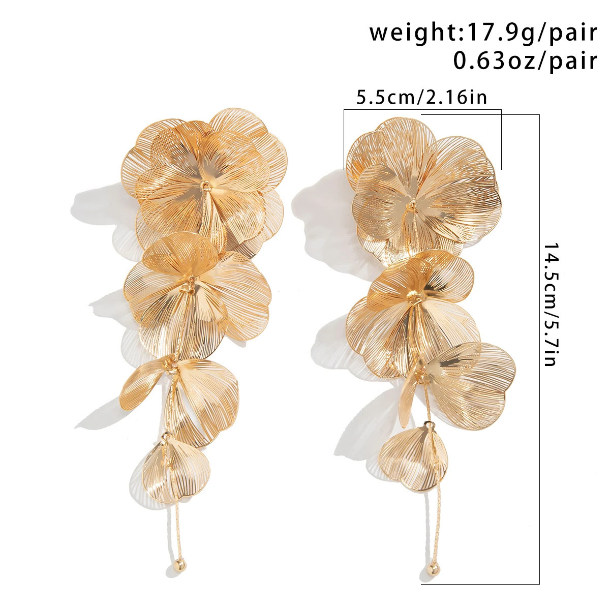 Exaggerated Gold Color Big Petal Flower Drop Earrings for Women Classic Metal Long Hanging Piercing Earrings Y2K Accessories 251016