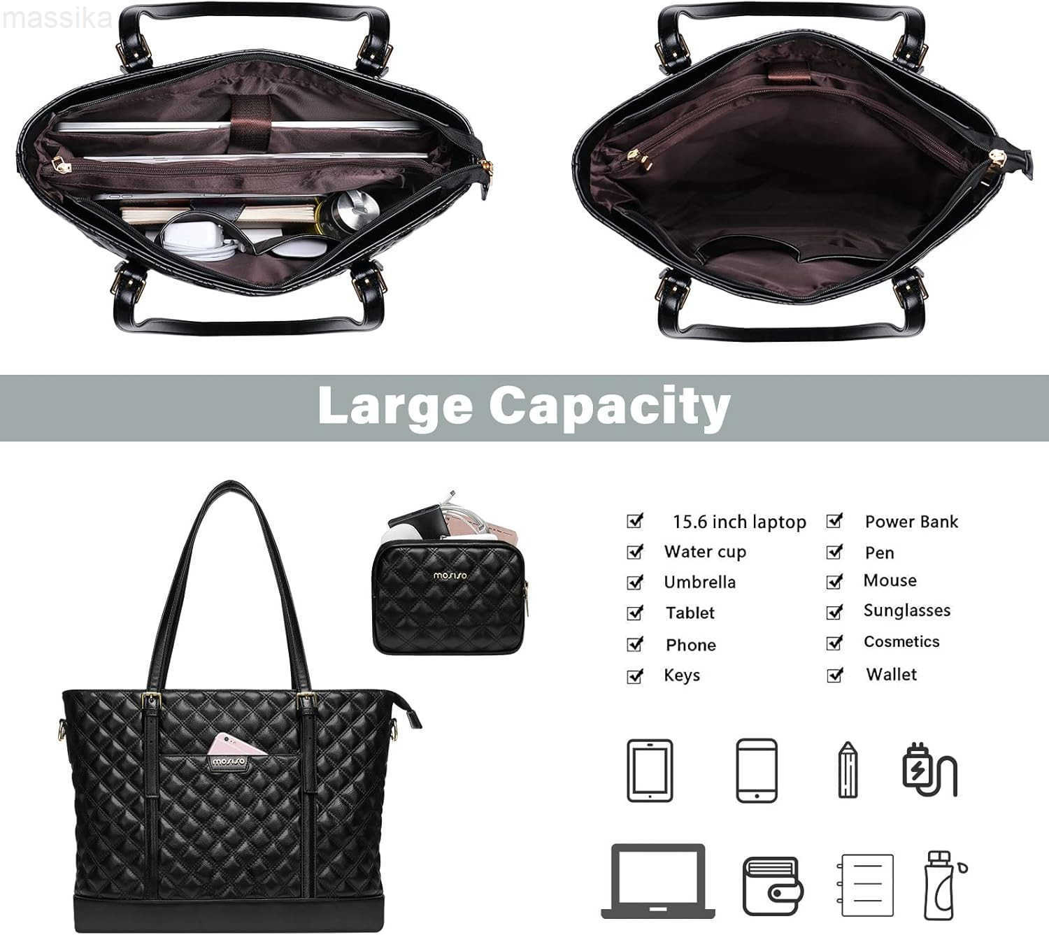 Laptop Tote Bag for Women 156 inch Briefcase Computer Bag Compatible with MacBook HP Dell Asus Notebook 16 inch Large Capacity Rhombus Quilted Leather