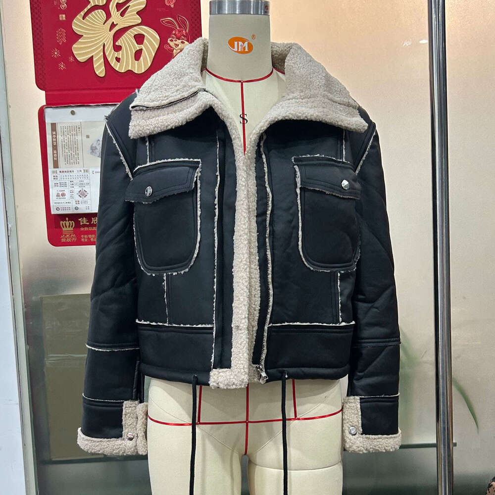 Autumn Winter New Lamb Wool Short Zipper Motorcycle Style Jacket For Women B5