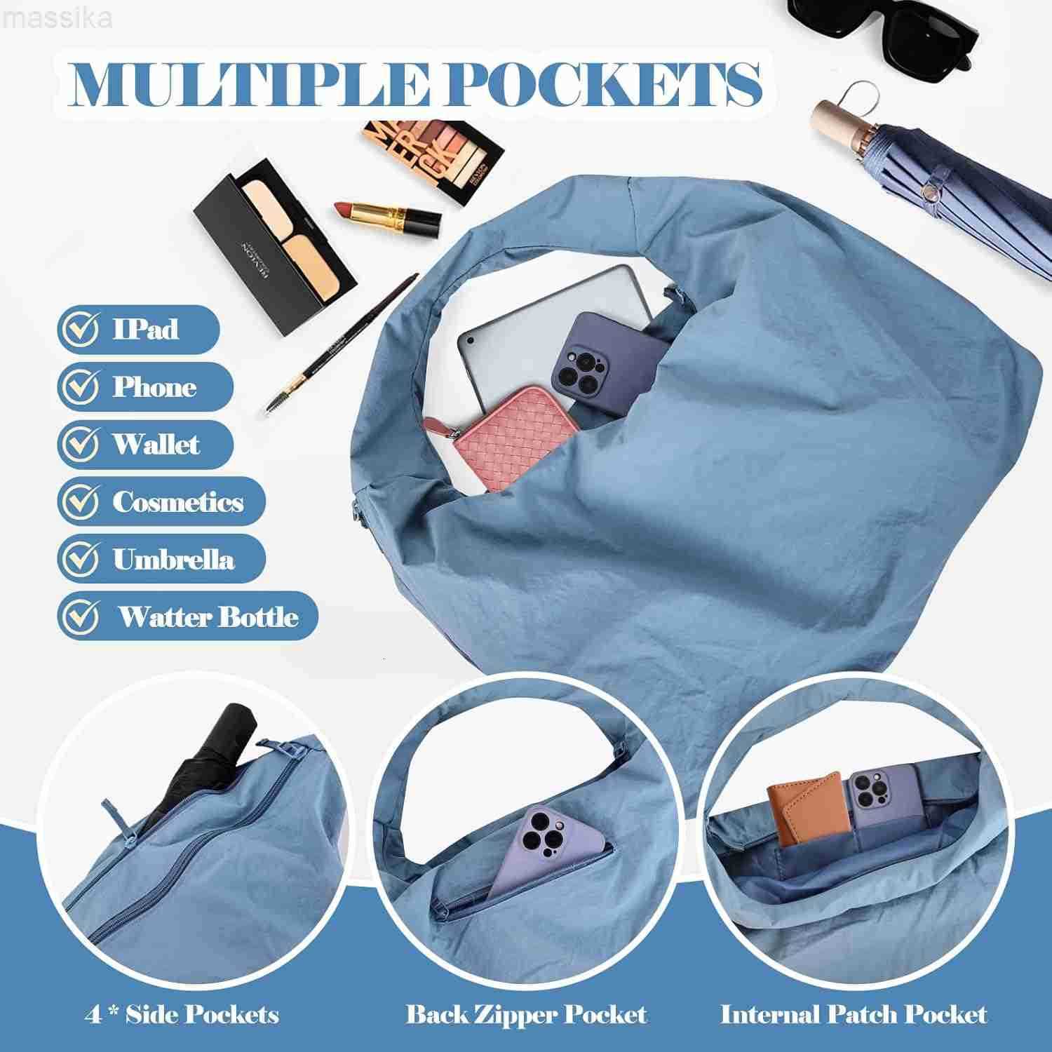 Tote Bag Multipockets Nylon Purse Large Hobo Bag for Women Solid Color Crescent Handbag M251017