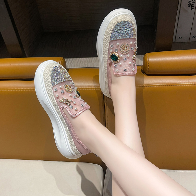 Women's Designer Sports Shoes Shining Water Diamond Decoration Luxury Loafers Platform Casual Shoes Mesh weaving Comfortable Walking Shoes Zapati