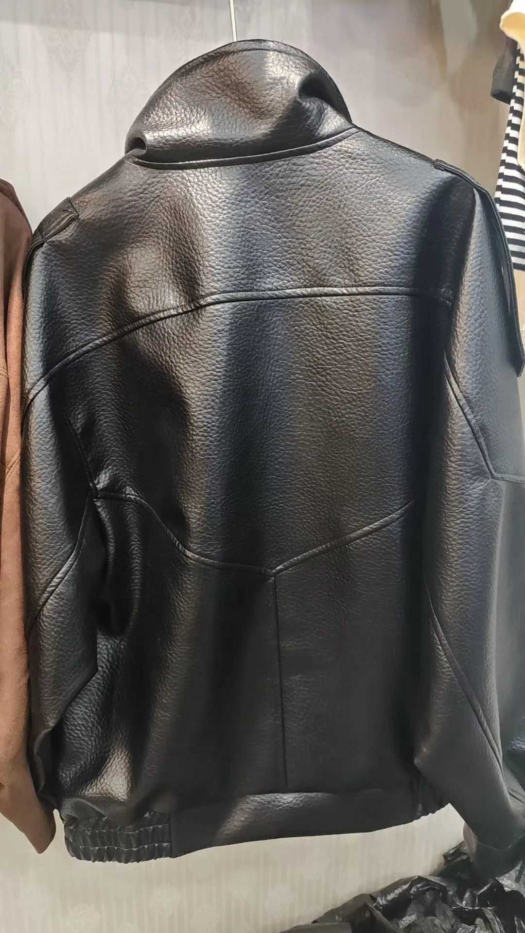 Winter Autumn Fashion PU Jackets Women Buttons Pockets Long Sleeves Black Loose Brand Zipper Jackets Female High Street CoatsT251017