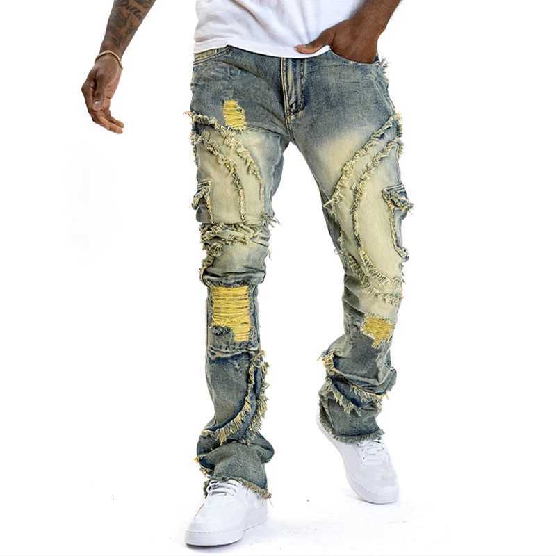 Fashion Ripped Patchwork Mens Jeans Zipper High Waist Slim Pencil Denim Pants 2025 Autumn Male Streetwear1 Y251105