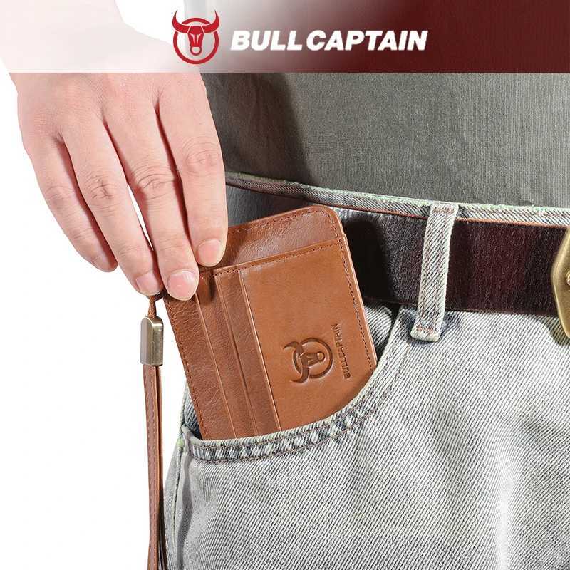 BULLCAPTAIN Slim Minimalist Front Pocket Wallet RFID Blocking Credit Card Holder Card Cases with ID Window for Men WomenW251017