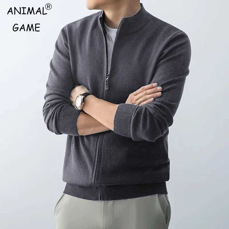 Animal Game Mens Zipper Cardigan Sweater Slim Fit Sweaters Stand Knitwear Jumper Warm Cold Blouse Zip Long Sweatcoats J251017