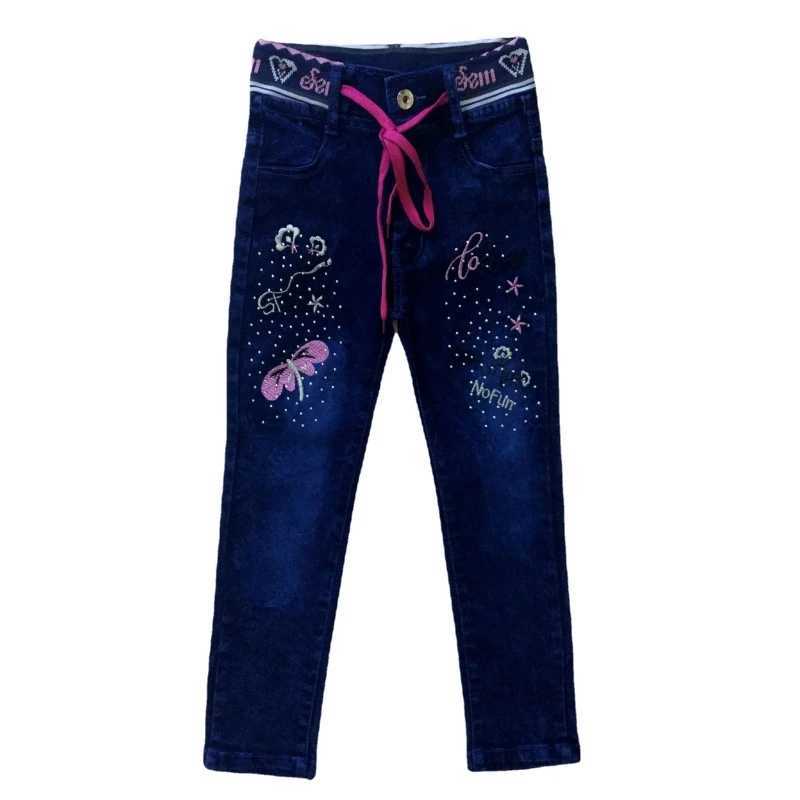Childrens Jeans Girls Hot Stamping Embroidery Ribbed Drawstring Denim PantsT251017
