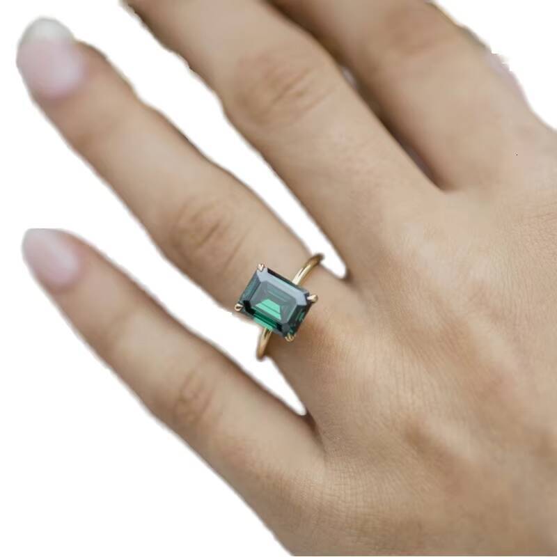Minimalist Style Anniversary Promise Fine Ring Solid 14K Gold Brilliant Lab Created Emerald Solitaire Engagement Ring