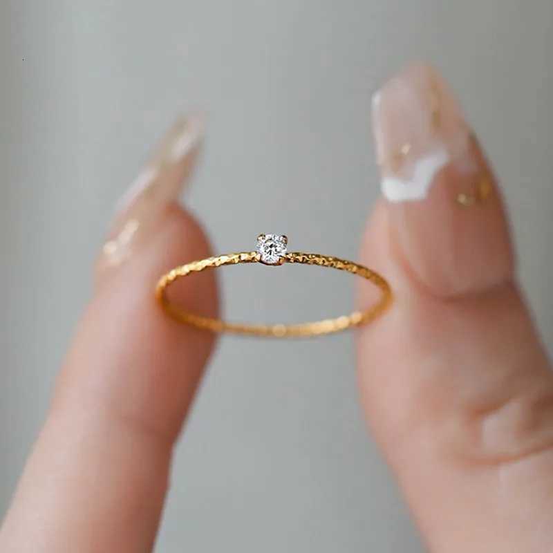 4mm Single CZ Stainless Steel Thin Faceted Ring Wedding Band for Women Girl Size 510W251017