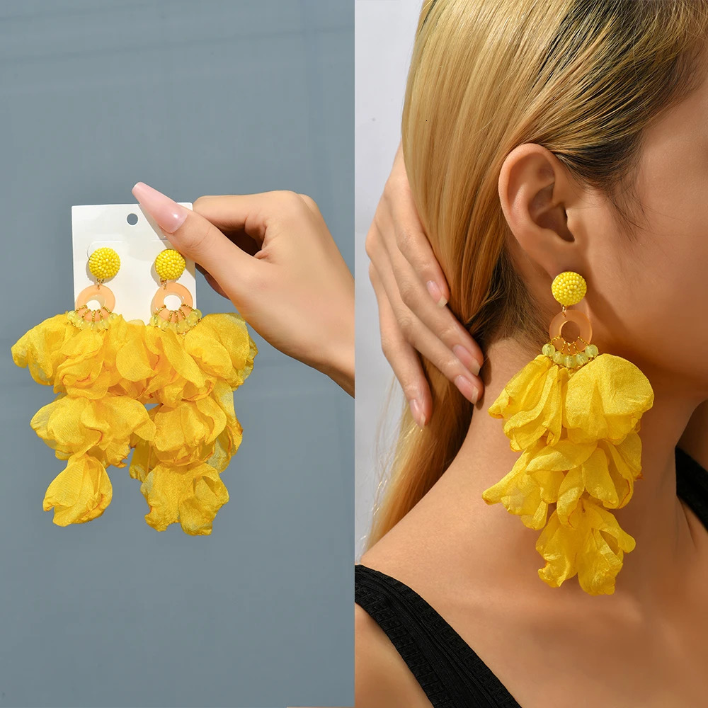 Flower Big Hanging Dangle Earrings For Women Girl 2025 Trend Lace Cotton Petals Fairy Elegant Jewelry Accessories 251016