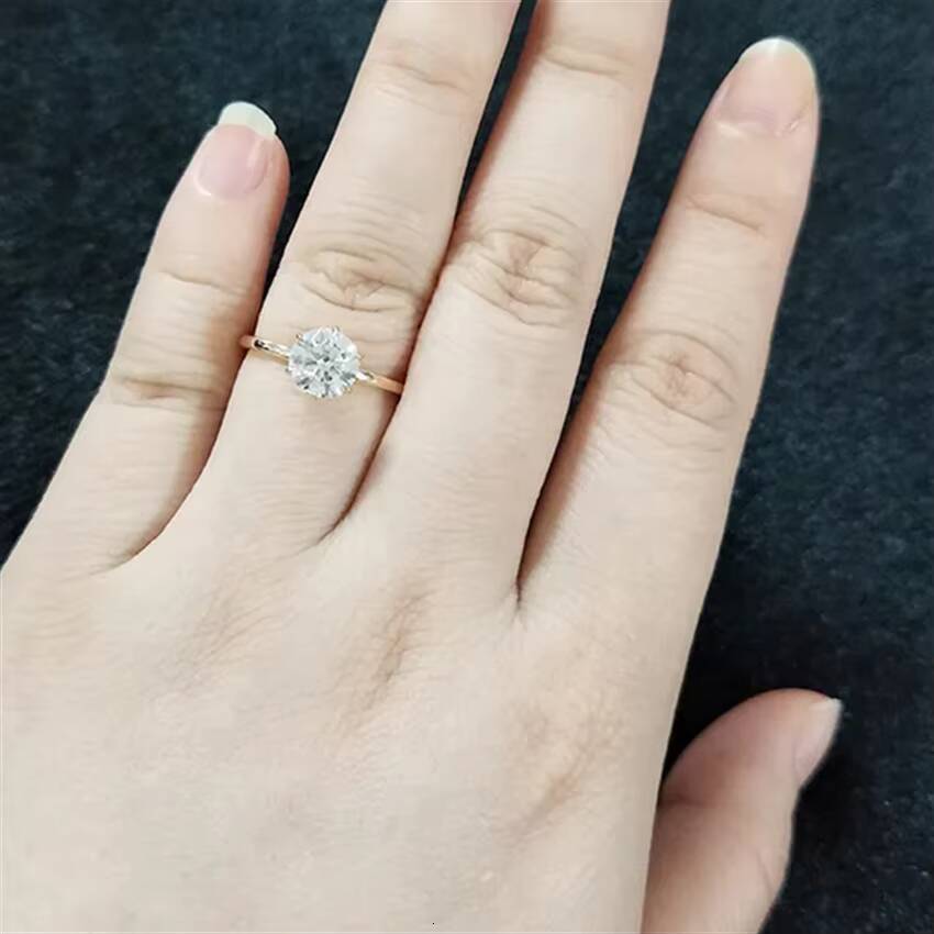 Top Sale Speedin Jewelry Classic 6 Claws Solitaire Gold Ring CVD HPHT Round Lab Diamond Wedding Rings for Women