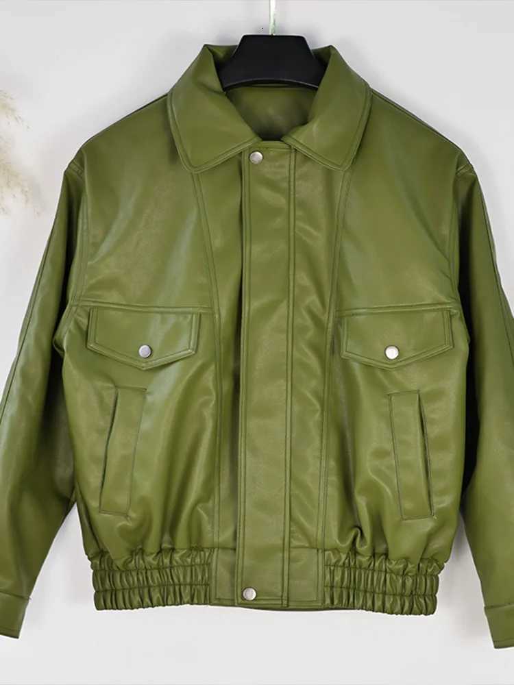 DFCF Women 2025 Autumn Winter Faux Leather Coat Casual Loose Imitate Leather Coat Female Vintage Zipper Lapel Leather JacketT251017