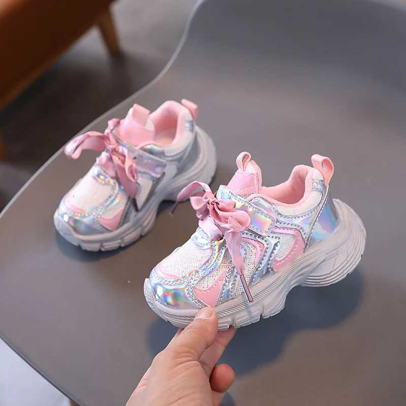 Girls Sneakers Fashion Lace Up Bow Kids Casual Shoes Pink Purple Mesh Breathable Sports Shoes Student Soft Sole Running ShoesT251017