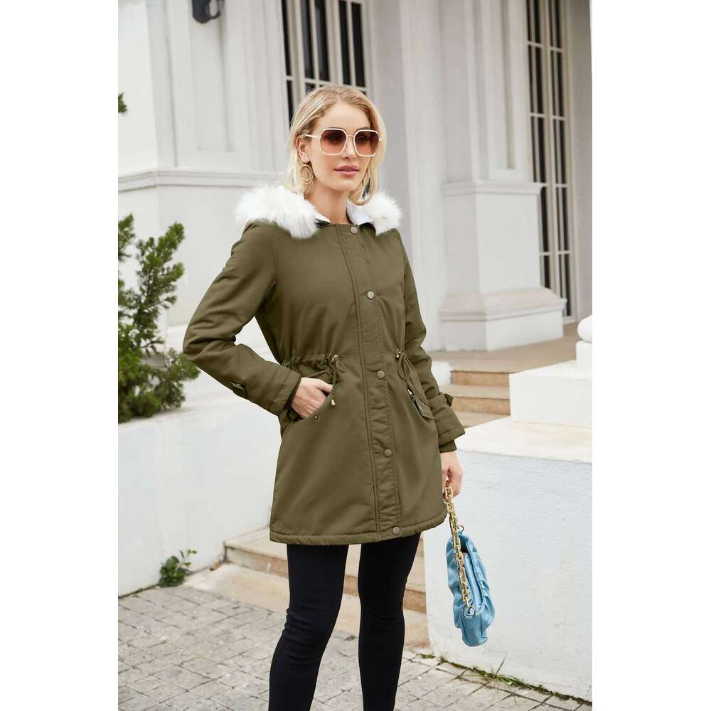 Long Women's Fur Collar Hood Winter Down Cotton Coats Parkas Warm Padding Cotton Padded Puffer Jacket Outwears HWY0377