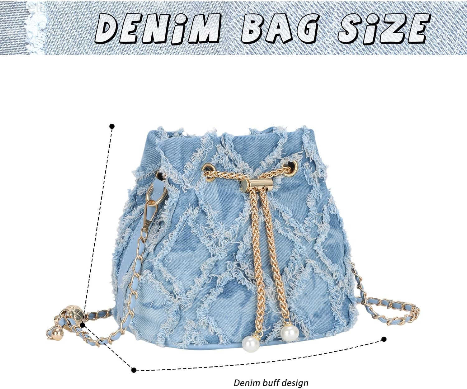 Small Denim Bucket Bag for Women Jean Purse Crossbody Bags Denim Tote Handbag Z251017