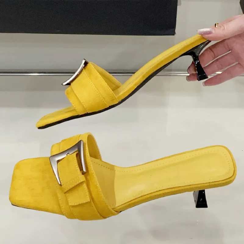 High Quality Satin Square Toe Women Sandals Sexy Open Toe Metal Buckle Designer Shoes Fashion Comfort Thin Heeled Slide Sandals Z251015