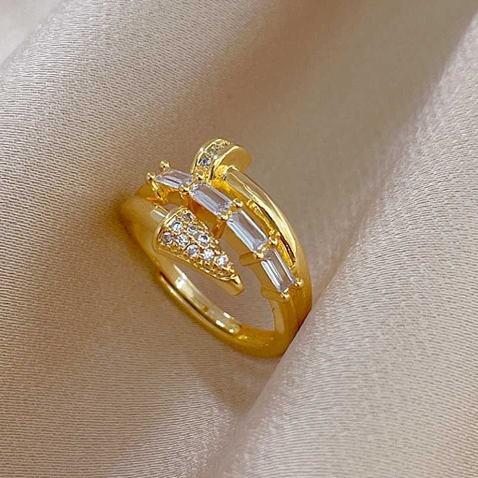 ZAKOL Korean Fashion Threelayer Shiny Zircon Nail Open Ring for Women Engagement Wedding Party Jewelry Gift Z251017