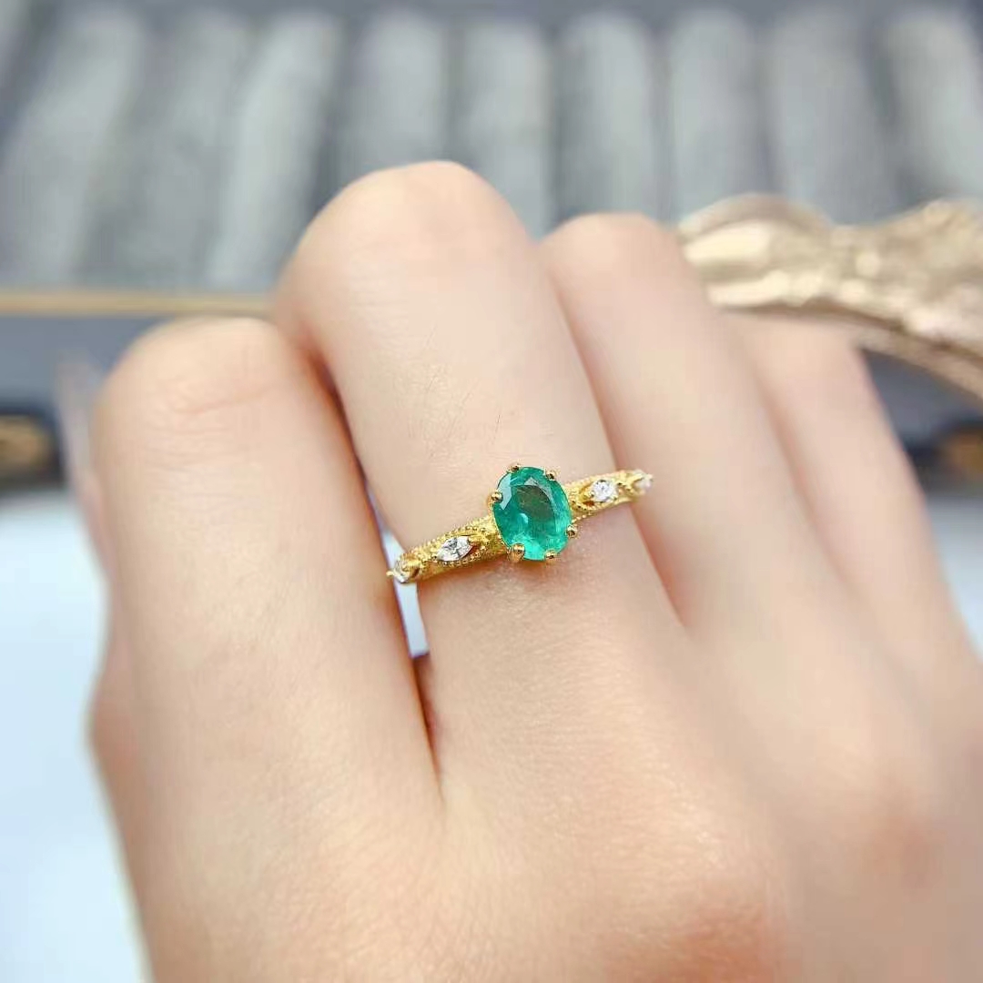 Emerald engagement ring natural emerald 925 silver ring for wedding 5mm*6mm natural Colombian emerald jewelry with certificate
