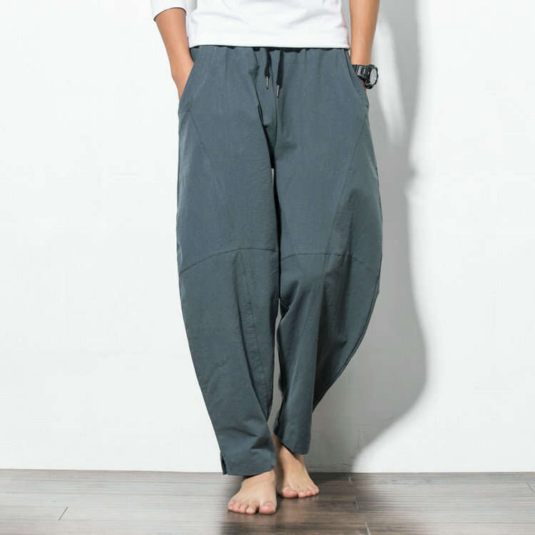 Fashion Loose Long For Men Plus Size Cotton Linen Casual Chinese Style Harem Pants B5