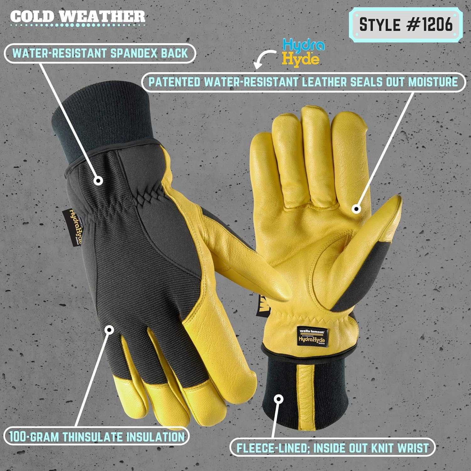 Mens Insulated HydraHyde WaterResistant Leather Palm Winter Work Gloves XXLarge Wells Lamont 1206 Saddletan Z251017