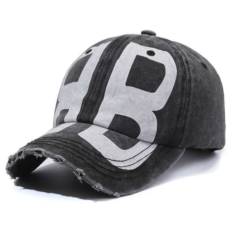 Vintage Washed Distressed Baseball Cap with Double B Print Letters Sun Hat for Men W251017