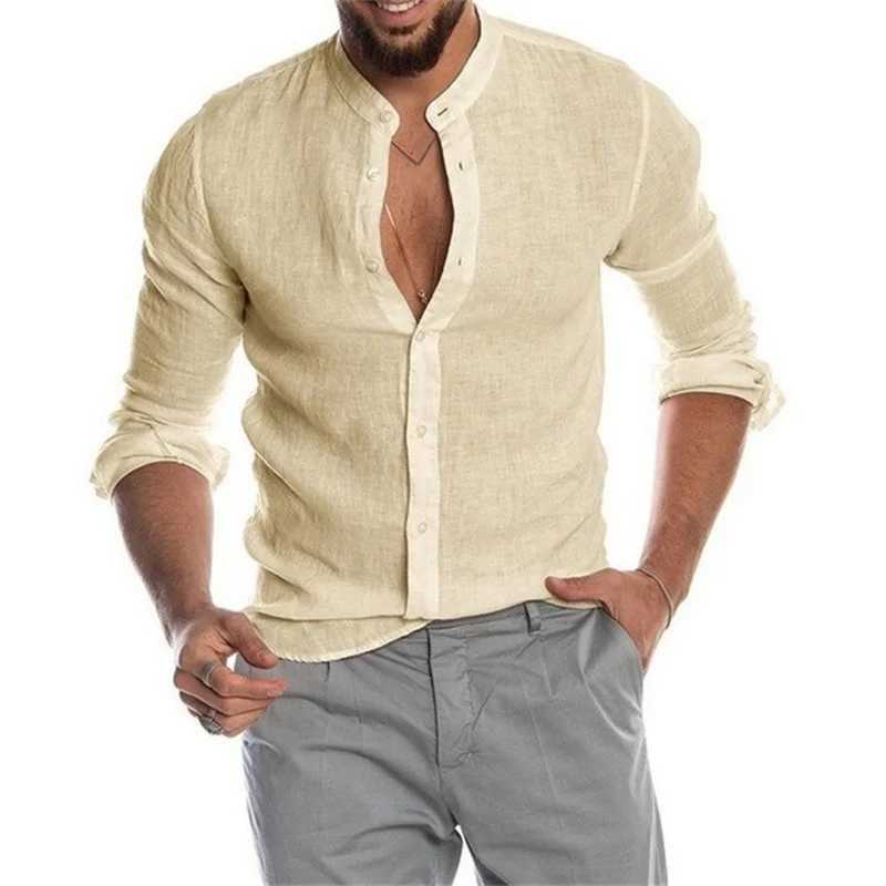 S5XL2023 Summer New Mens Solid Color Linen Casual Shirt Cardigan Long Sleeve Thin And Breathable Shirts J251017