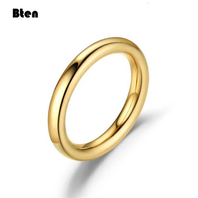 Bten 3mm Thin Rings Female Jewelry Man Black Silver Color Gold Color Stainless Steel Elegant Party Tail Smooth Ring for WomenW251017