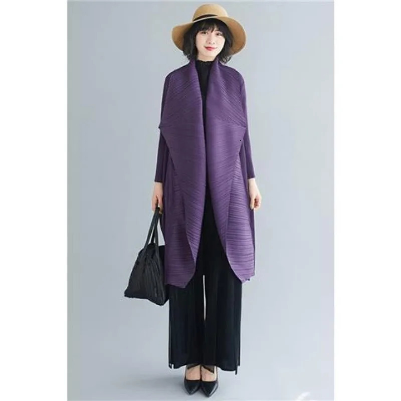 Pleated Coat Turn Down Collar Long Sleeve Midlength Trench Coat Oversized Windbreaker Cardigan Highend Chic Jackets 251013