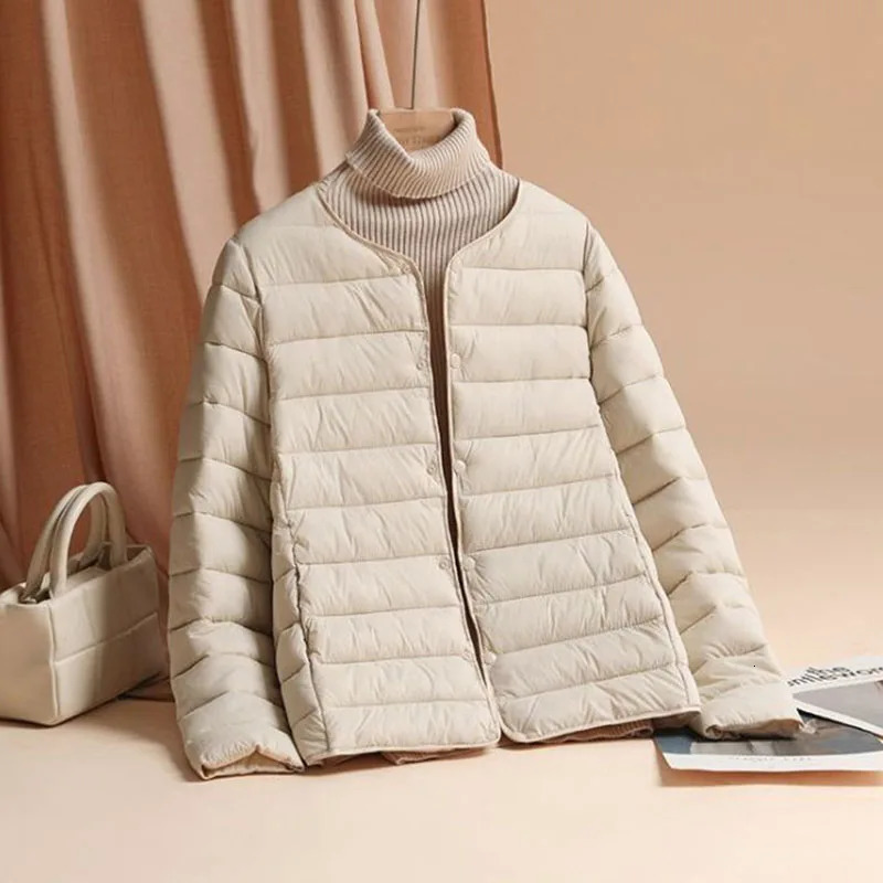 2025 Autumn Winter Warm Women Jacket Fashion Ultra Lightweight Down Cotton Slim Coat Solid Matt Fabric Windbreaker Parkas 251013