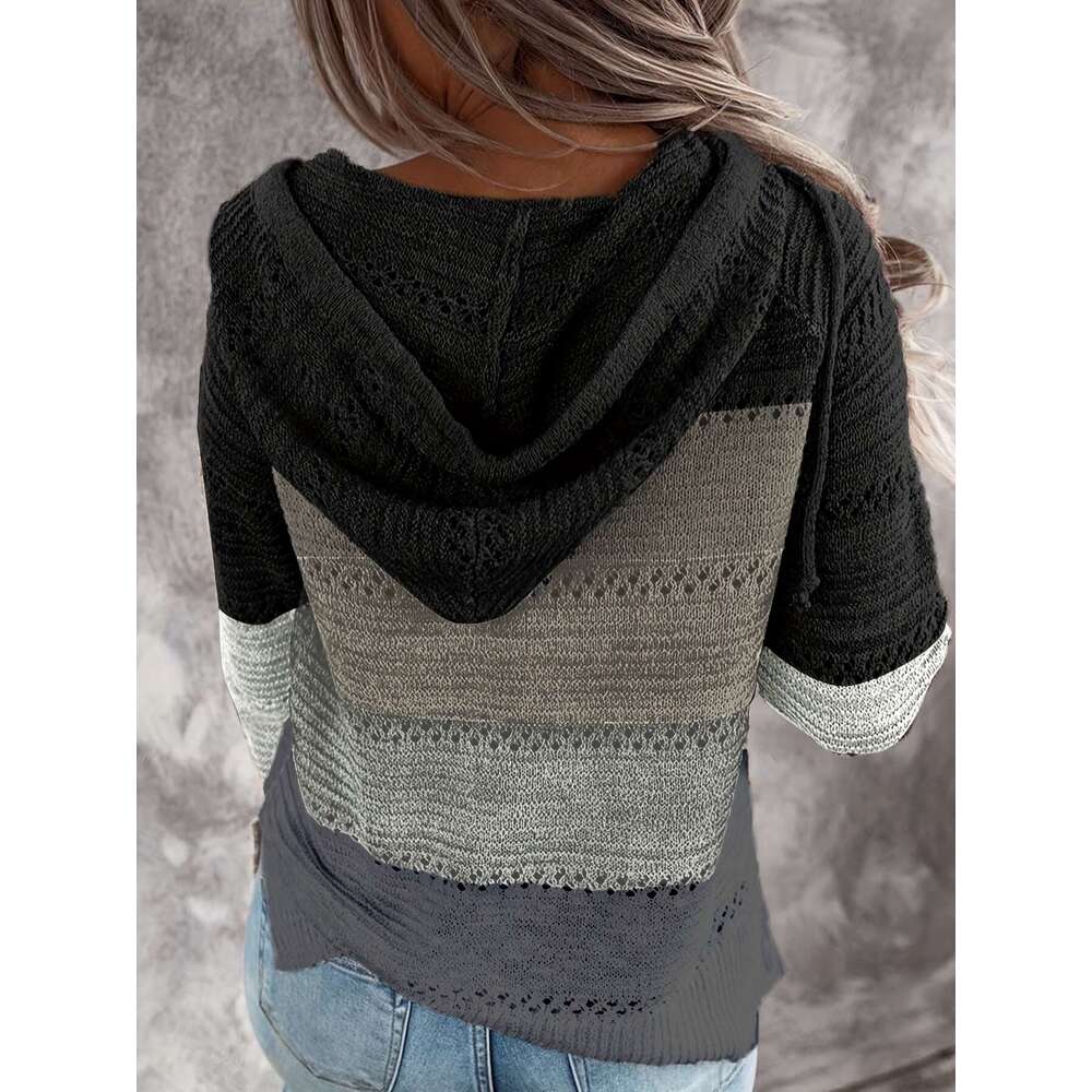 Womens Long Sleeve Color Block Pullover/Cardigan Sweaters Striped Tops Casual Hoodies Sweatshirts Jackets