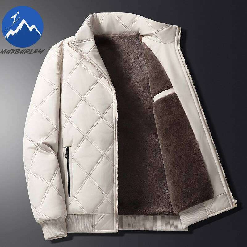 Maxbarley 2025 Winter Fleece Warm Men Casual Retro Thick Windproof Cotton Padded Jacket Camping Stand Collar Padding Coat Down Cotton