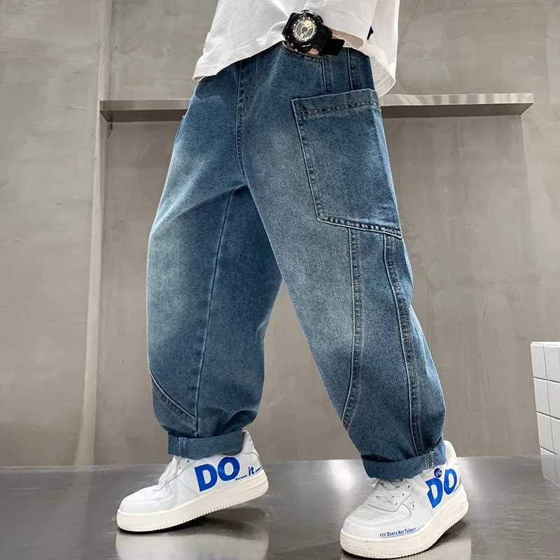 Boys Patchwork Baggy Jeans With Side Pocket Age 514 Year Child Fashion Relaxed Fit Denim Cargo Pants Kids Brief Style TrousersT251017