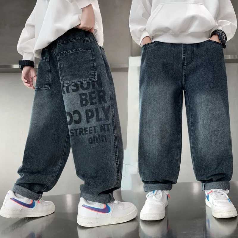 Teenagers Boys Jeans Spring Autumn Kids Denim Trousers Children Baggy Pants Elastic Waist Blue Jeans 6 7 8 10 11 12 13 14 YearsT251017