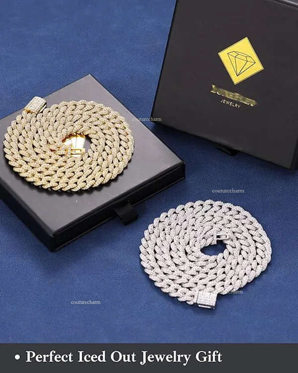 8MM/10MM/12MM/14MM/20MM Width Solid Cuban Link Chain Necklace /18/20/22/24Inches Length Hip Hop Neckalce Perfect Iced Out Bling Jewelry Gift Moissanit