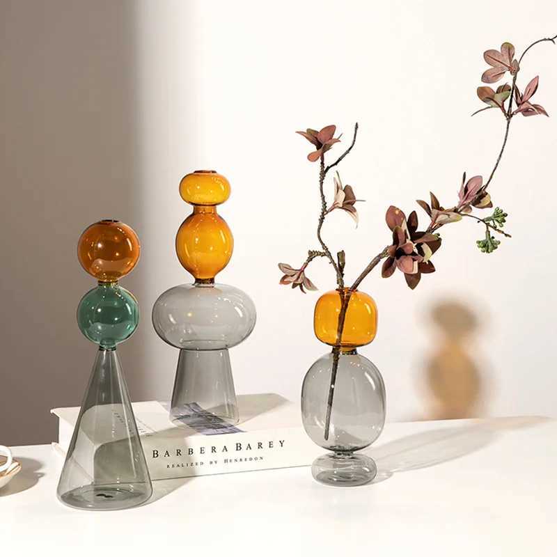 European Style Minimst Colored Glass Creative Doublelayer Glass Transparent Vase Desktop Soft Decoration Hydroponics C251017