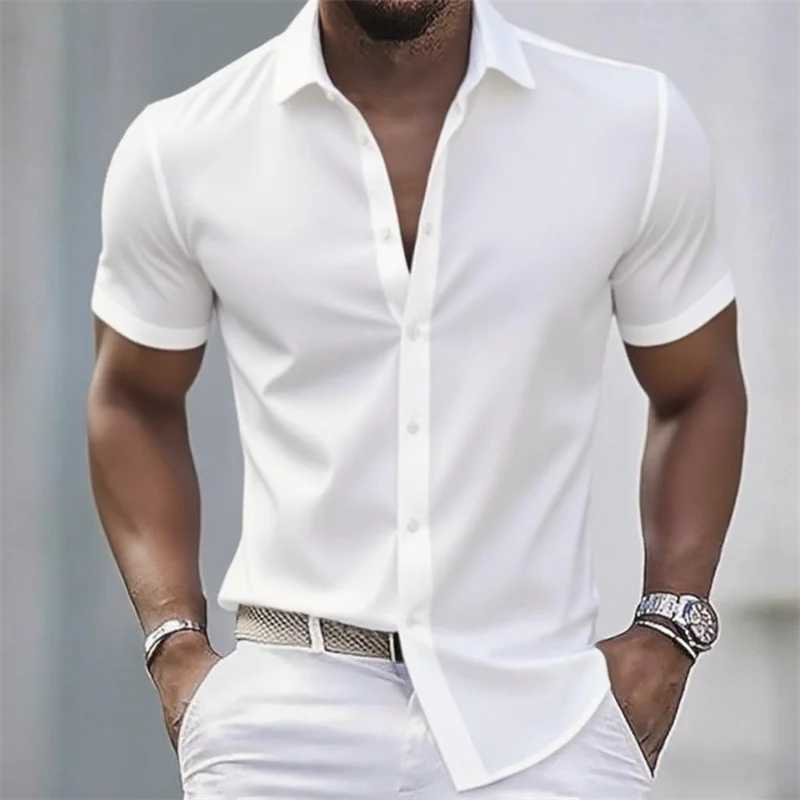 Solid color mens casual shirt fashionable casual short sleeve stretch fabric business formal shirt comfortable fabric J251017