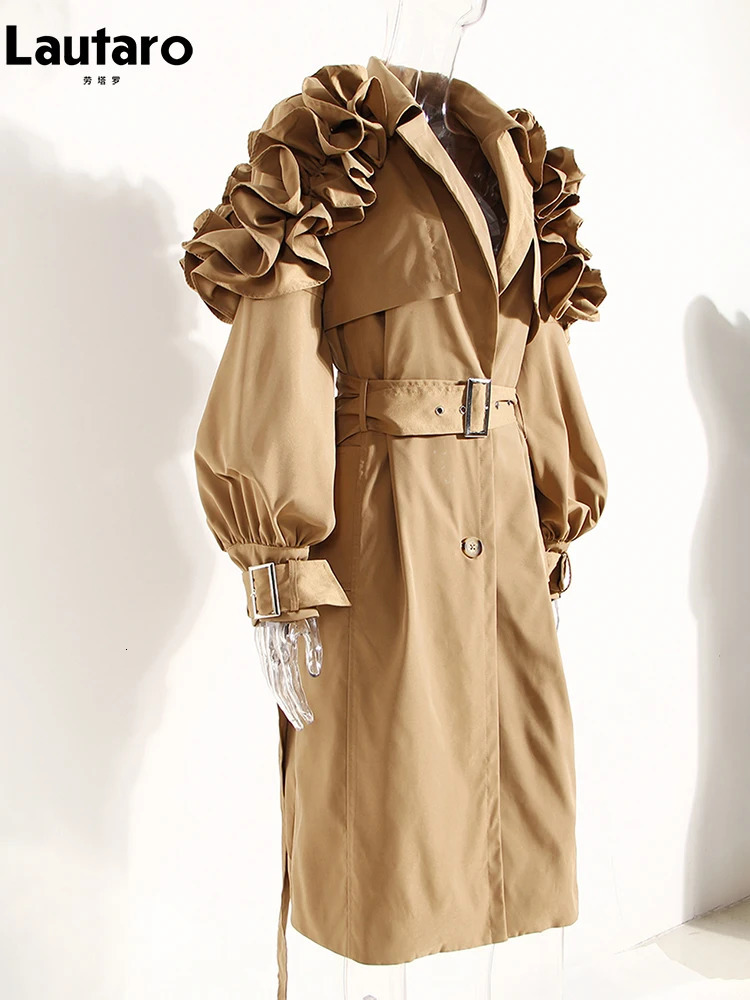 Lautaro Spring Autumn Long Black Khaki Trench Coat for Women Belt Elegant Chic Stylish Clothes Runway Fashion 251013