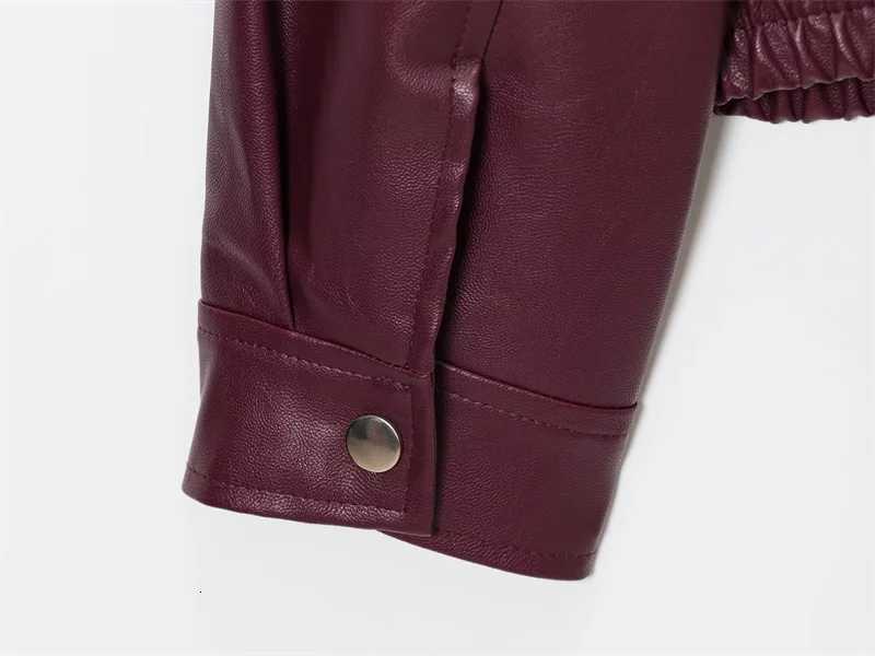 Womens Jacket 2025 New American Retro Simple Lapel Burgundy Faux Leather Jacket Street Fashion Womens JacketT251017