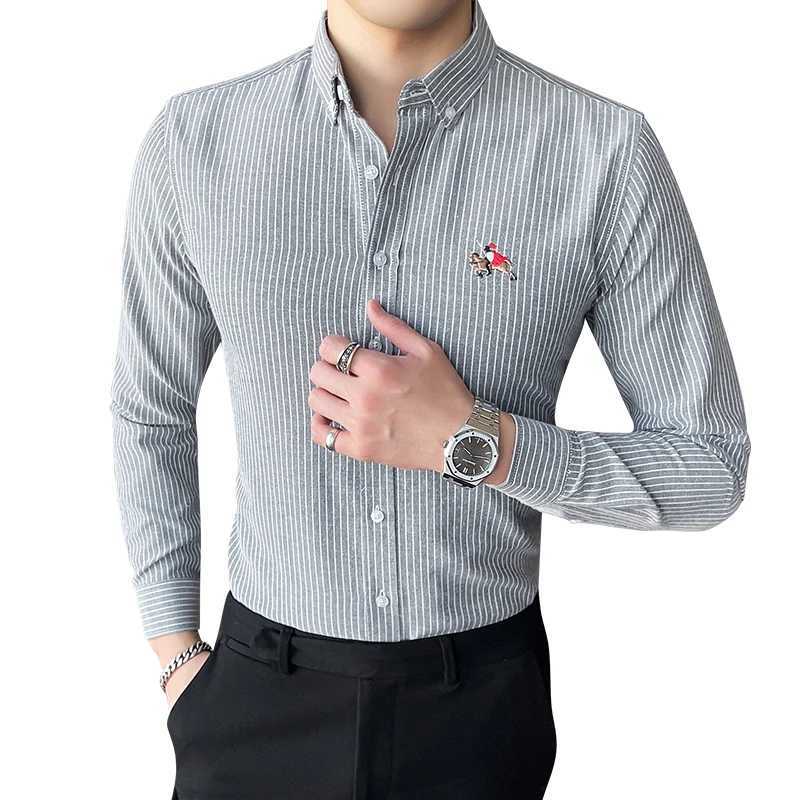 Blue Mens Single Breasted Buttoncollar Stripe Shirt Long Sleeve Fashion Fit Men Cotton Shirts Red Grey Large CamisaChemise J251017