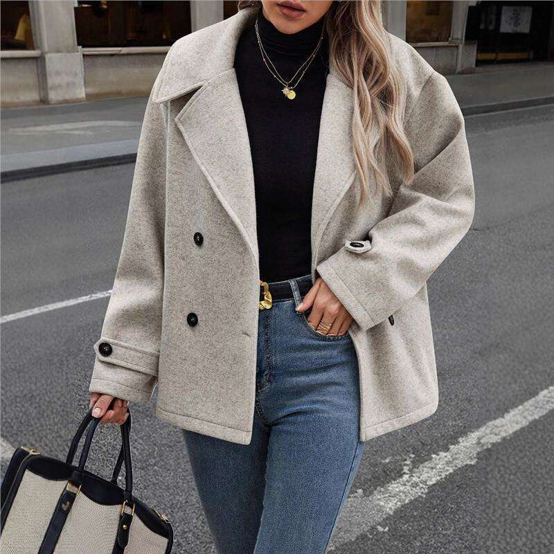 Autumn Winter New Style Women's Street Fashion Casual Jacket With Suit Collar Woolen Coat B5