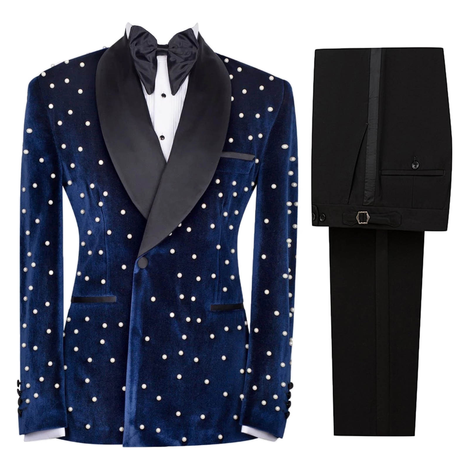 Gorgeous Man Tuxedos Velvet 2 Piece Set Jacket Pants Men Suit Fashion Shawl Lapel Wedding Groom Suit Blazers Customized